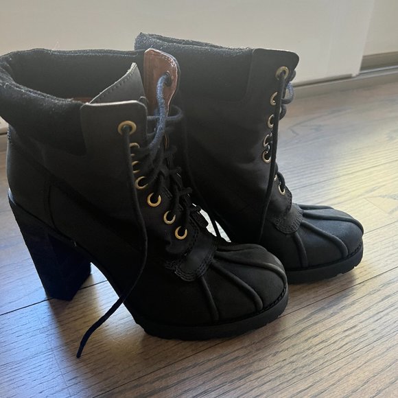 Lucky Brand Laverne Lace-Up Chunky High Heel Ankle Duck Booties Black Size 8.5M - Picture 4 of 12